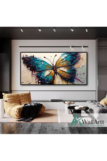 Abstract Blue Butterfly II 3d Heavy Textured Partial Oil Painting